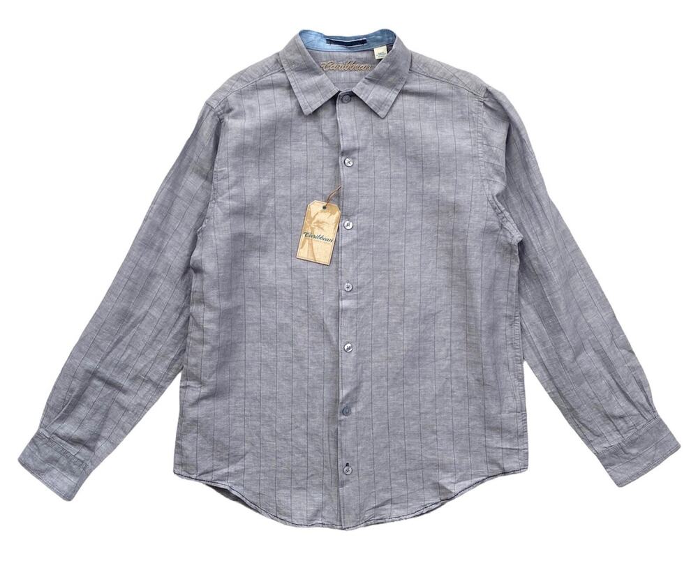 Caribbean Roundtree & Yorke Shirt Linen Cotton Lt Blue Grey Long Sleeve M